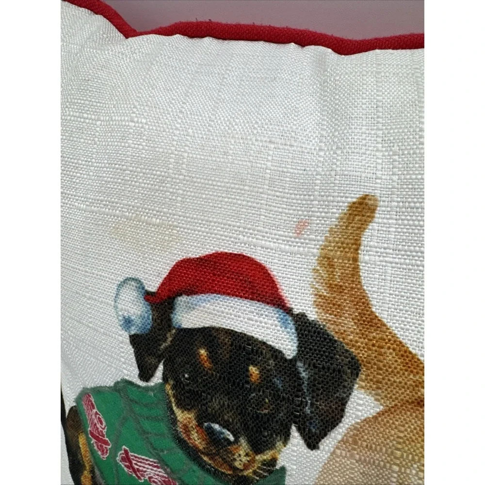 Dogs‎ Santa Hats Christmas Scarves Holiday Pillow Lumbar Pug Lab Beagle
